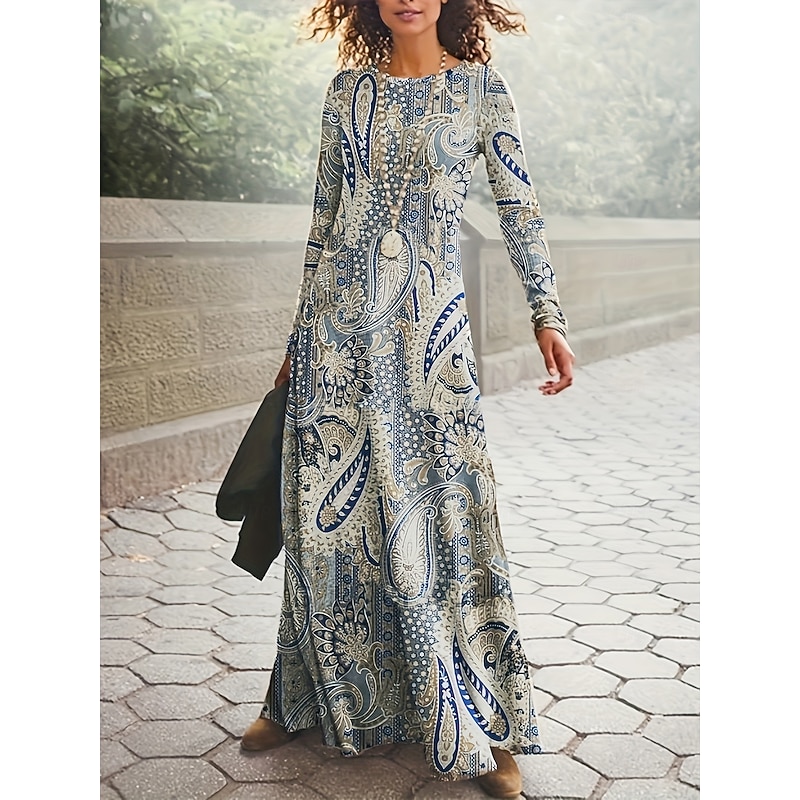 St. Patrick Women's Maxi Dress Boho Dress Print Dress Fashion Puff Sleeve Vacation Daily Holiday Regular Fit Graphic Tribal Long Sleeve Crew Neck Blue Dark Blue Spring Fall Winter4
