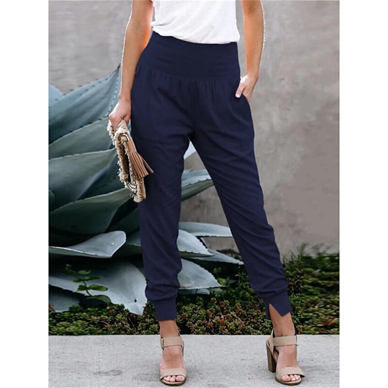 Women's Joggers Chinos Fashion Streetwear Full Length High Waist Plain Pocket High Cut Comfy Soft Comfortable Micro-elastic Outdoor Street Navy-blue Black Pink Green Spring &  Fall Regular Fit2