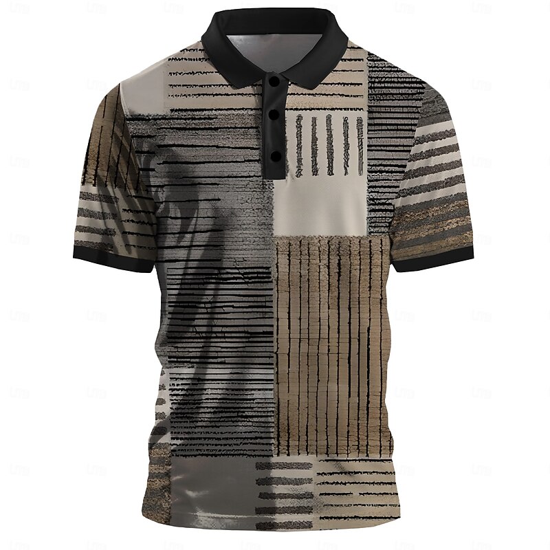 Men's Plaid Golf Shirt Short Sleeve Polo Shirts Collared Shirts Vintage Casual Vacation Wear Formal Wear Festival Wear Buttons 3D Print Summer Gray