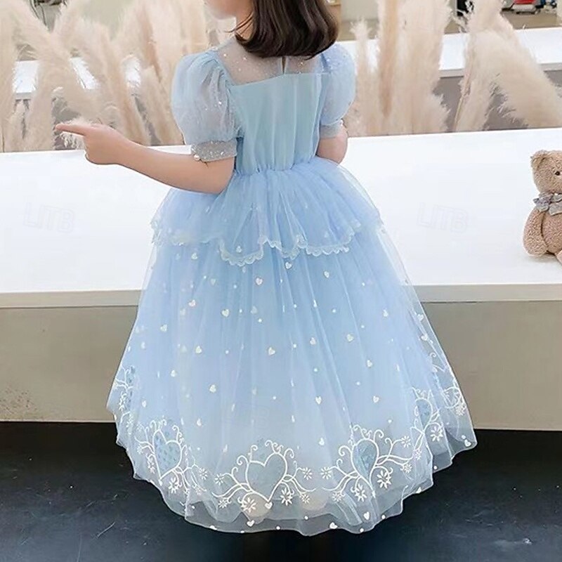 Girls' 3D Heart Party Dress Short Sleeve Summer Spring Performance Party Birthday Beautiful Sweet Kids 4-12 Years Party Dress Swing Dress Tulle Dress Maxi Regular Fit2