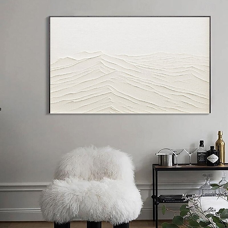 Hand Painted Mountain Oil Painting White Mountain Abstract Hand Painted Mountain  Oil Painting Modern Fashion Landscape Handmade Customized Artwork Wabi-sabi Minimalism Spiritual Decor2