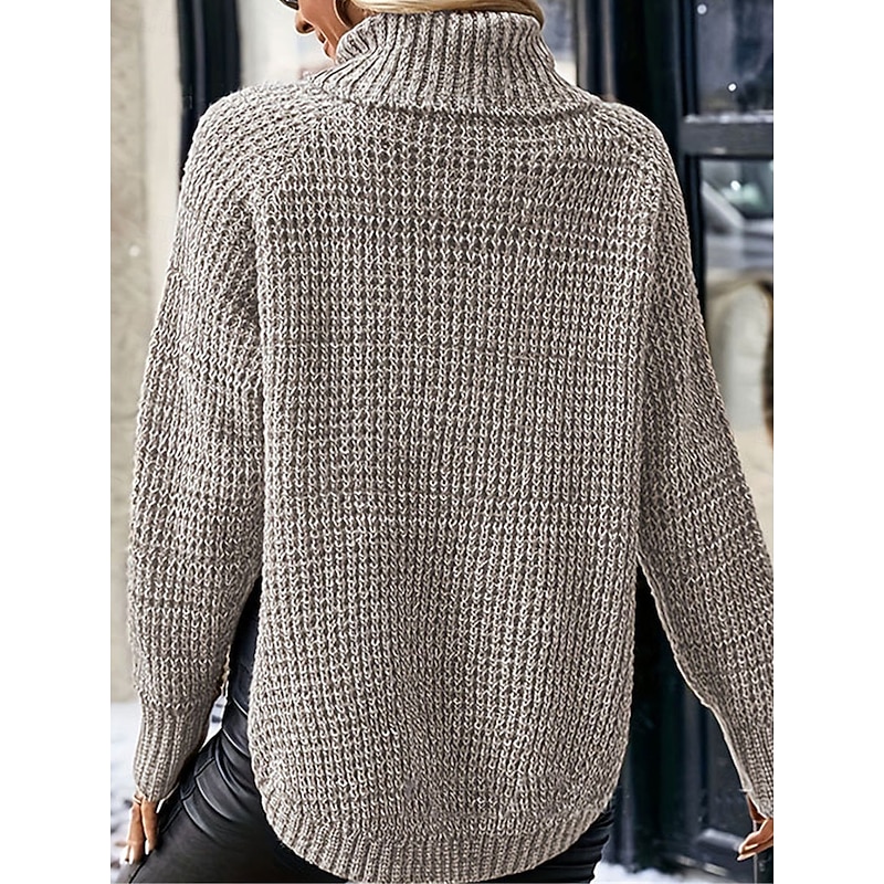 Women's Sweater Pullover Sweater Jumper Casual Soft Pure Color Chunky Turtleneck Split Knitted Long Sleeve Regular Tops Knit Outdoor Daily Weekend Khaki Fall Winter4