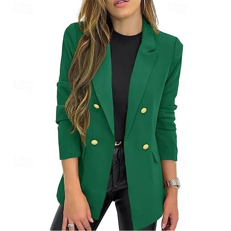 Women's Suits Formal Button Solid Color Warm Fashion Regular Fit Outerwear Long Sleeve Fall Black S2