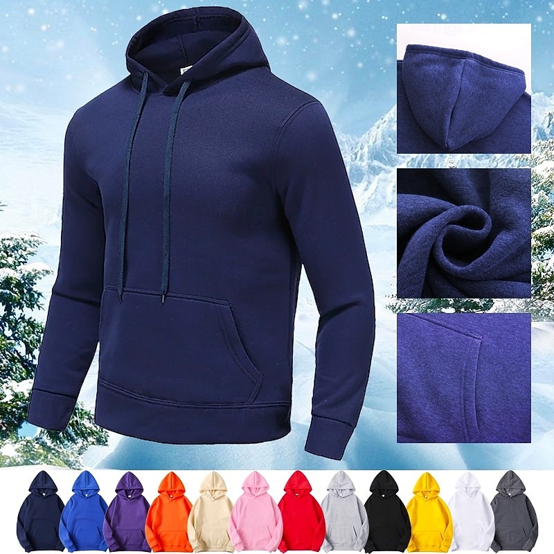 Men's Pullover Hoodie Sweatshirt Long Sleeve Hooded Top Outdoor Thermal Warm Fleece Lining Workout Soft Winter Polyester Dark Grey Black White Gym Climbing Camping / Hiking / Caving