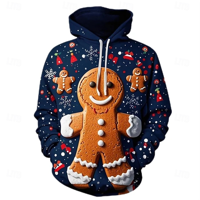 Christmas Gingerbread Man Hoodie Funny Christmas Hoodie 3D Christmas Front Pocket Funny For Couple's Men's Women's Adults' Christmas Carnival 3D Print Party Casual Daily