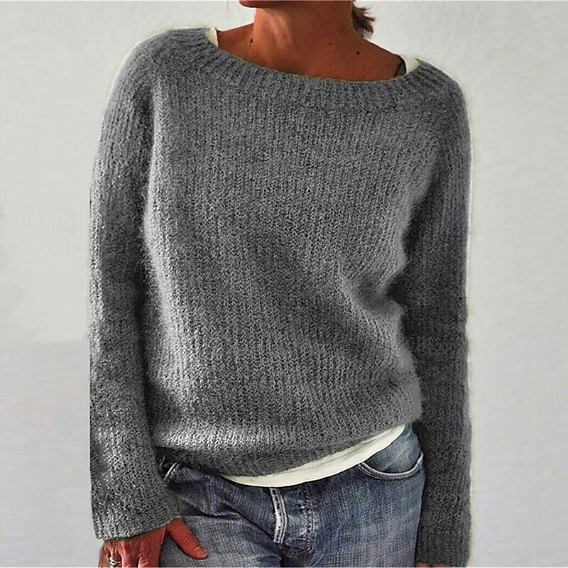 Women's Sweater Daily Basic Solid Color Crew Neck Knitted Long Sleeve Regular Tops Knit Work Black Blue Fall Winter