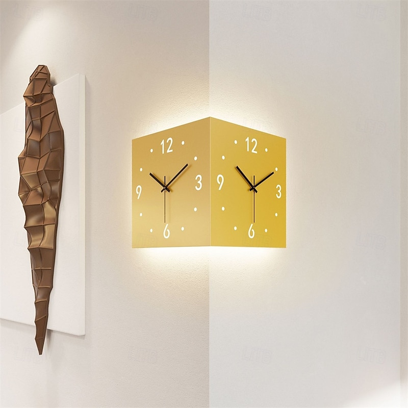 Wall Clock Double Sided Corner Wall Clock Battery Operated Wall Clocks 3D Silent Clock Wall Decor Sticker Non Ticking With Light2