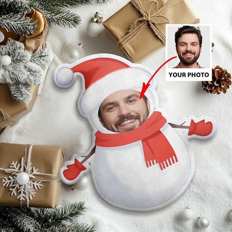 Irregular Christmas Cushions & Pillows Personalized Gift Photo Snowman, Santa Claus, Custom Gift Ideas in Various Sizes with Insert