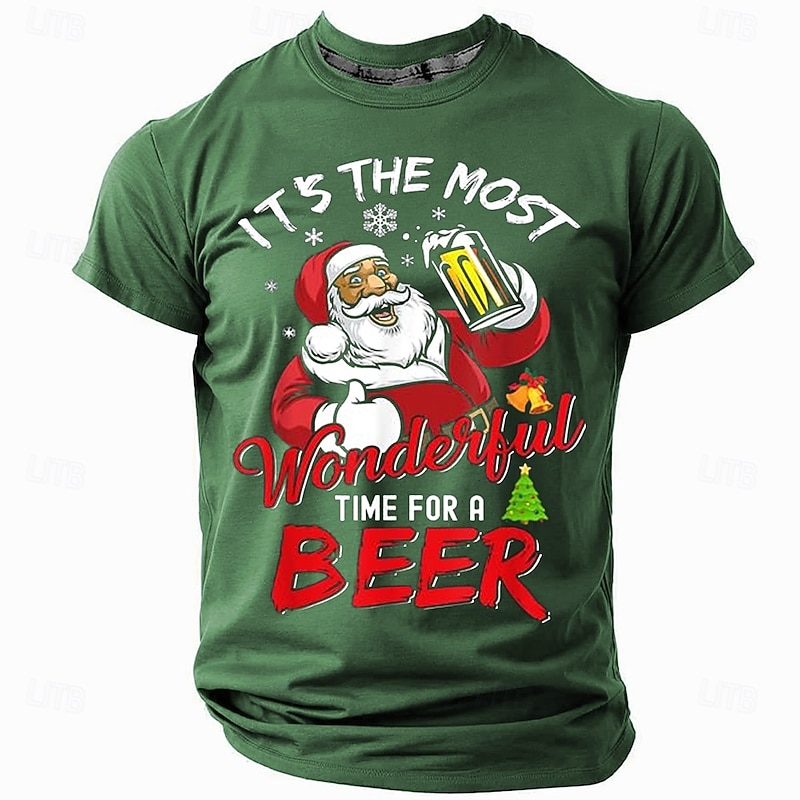Christmas Men's Funny Christmas 3D T-shirts Santa Claus Oktoberfest Beer Casual Street Style 3D Print Tee Sports Outdoor Holiday Red Blue Green Short Sleeve Crew Neck Spring & Summer Clothing4