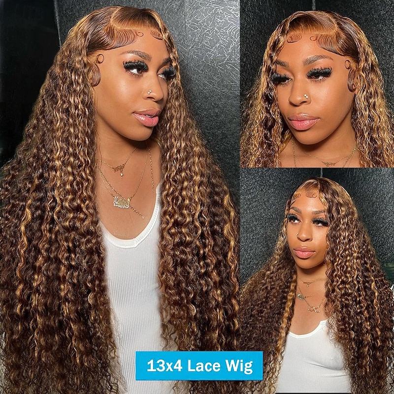 30 32 Inch Curly Highlight 13x6 Lace Front Human Hair Deep Wave 13x4 Lace Frontal Wig Brazilian 200 density Transpent Lace Front Wig For Women3