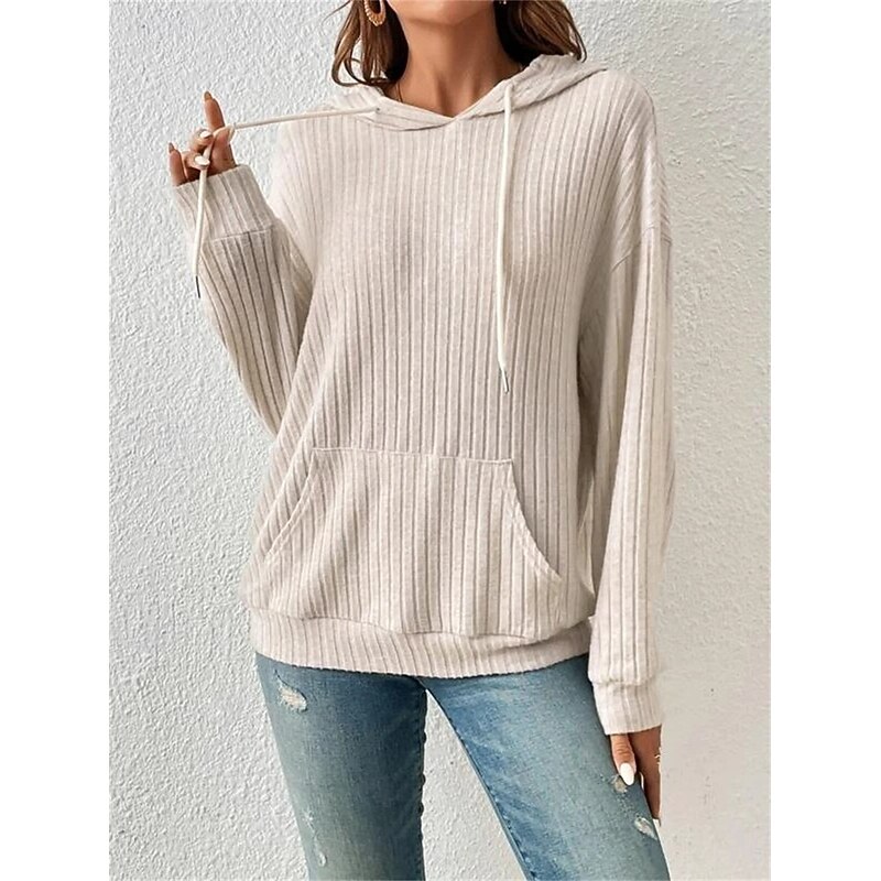 Women's Sweatshirt Casual Plain Street Dailywear Hooded Pocket Long Sleeve Green Beige Fall Winter4
