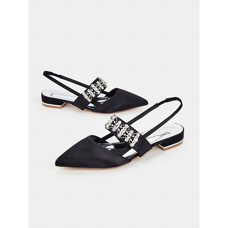 Women's Satin Slingback Flats with Rhinestone Embellished Straps – Elegant Pointed-Toe Low-Heel Shoes for Formal Events3