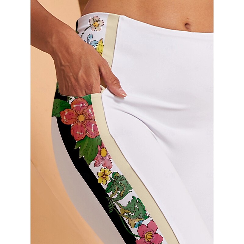 Women's Golf Leggings Side Floral Print Ladies Golf Attire Clothes Outfits Wear Apparel3