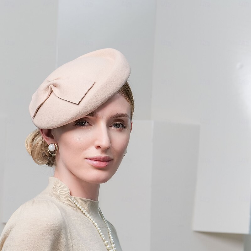Hats 100% Wool Beret Hat Pillbox Hat Wedding Evening Party Elegant Wedding With Bowknot Cap Headpiece Headwear2
