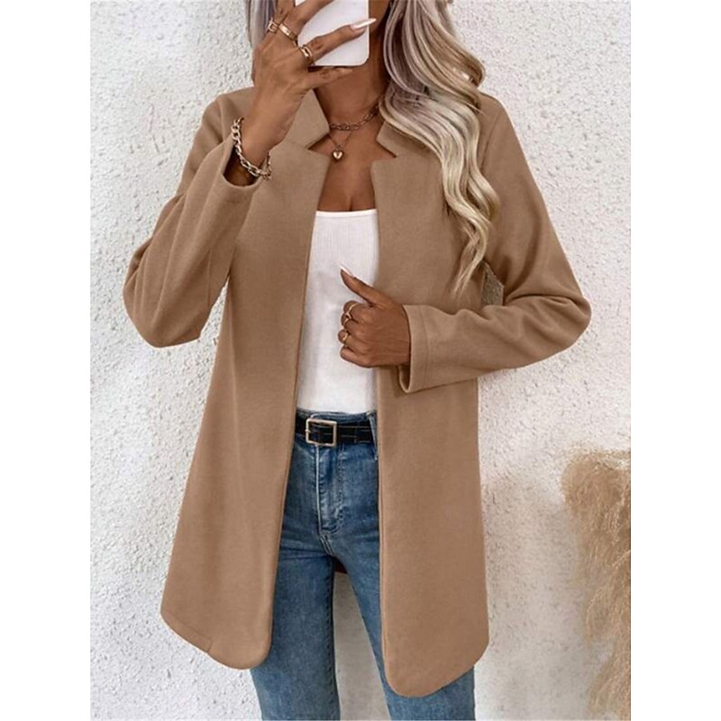 Women's Winter Jacket Office Street Fall Winter Regular Coat Regular Fit Thermal Warm Breathable Stylish Casual Jacket Long Sleeve Plain Slim Fit Brown