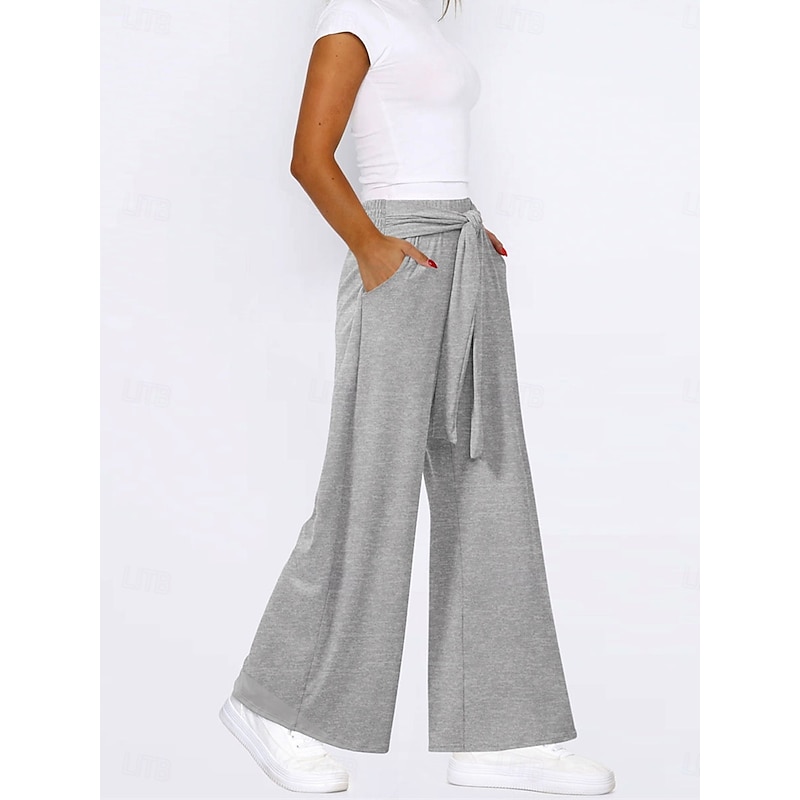 Women's Wide Leg Chinos Fashion Full Length High Waist Plain Pocket Elastic Waistband Comfy Soft Comfortable Micro-elastic Outdoor Street Khaki Army Green Gray Fall Loose Fit4