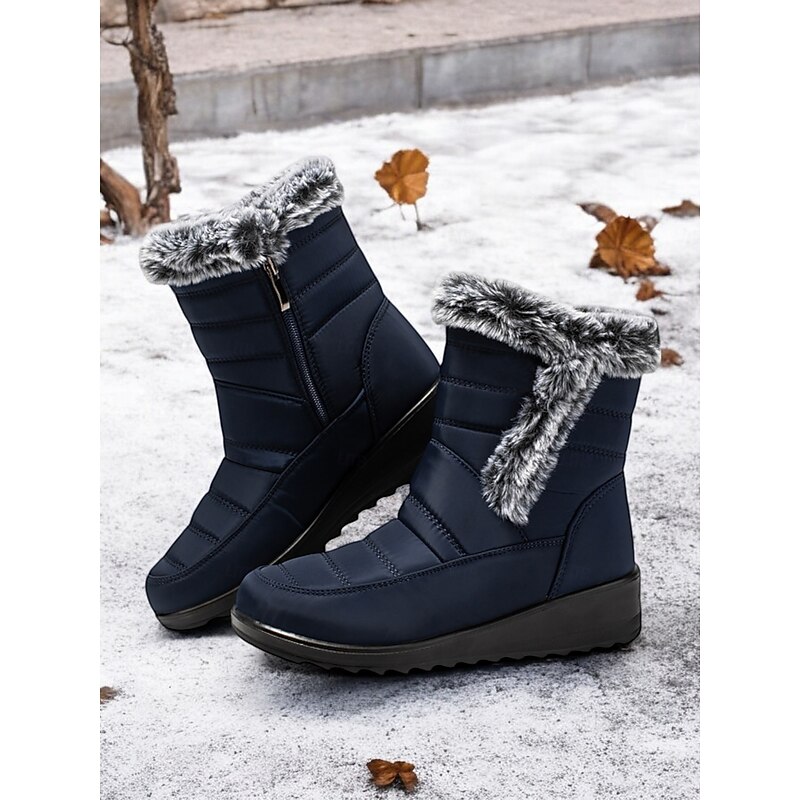 Women's Navy Winter Snow Boots with Faux Fur Lining – Waterproof, Anti-Slip Warm Ankle Boots3