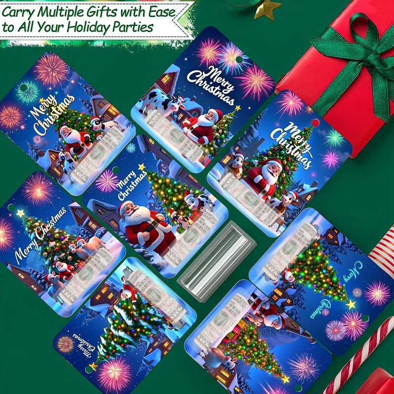8pcs Christmas Money Holders for Cash,Christmas Money Holders Gift,FunnyChristmas Wallet,Happy Santa Christmas Money Dispenser, with Blessing Christmas Tree Charm Hanging3