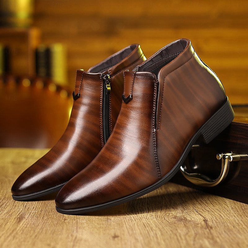 Men's Faux Leather Ankle Boots with Side Zip - Sleek Formal Dress Boots for Office and Special Occasions2