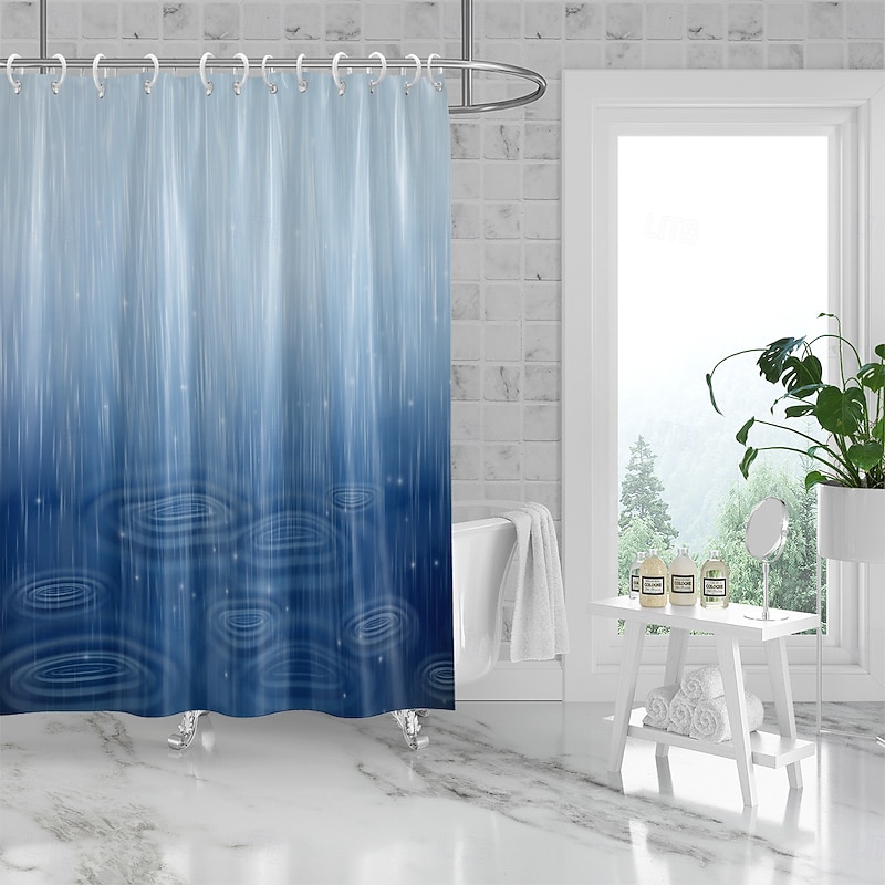 Shower Curtain with Hooks 180cm*180cm(70"*70") Polyester Washable Waterproof Floral Rainy Pattern Bathroom Decor3