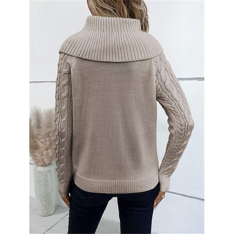 Women's Sweater Pullover Sweater Jumper Casual Soft Pure Color Ribbed Turtleneck Buttons Knitted Long Sleeve Regular Tops Knit Outdoor Daily Weekend Wine Khaki Fall Winter2
