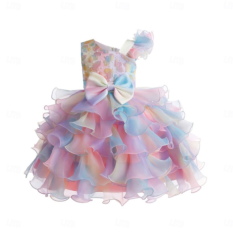 Kids Girls' Party Dress Flower Sleeveless Special Occasion Elegant Princess Polyester Party Dress Summer Spring 2-8 Years Multicolor Champagne Pink2