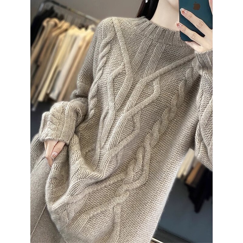 Women's Sweater Casual Soft Pure Color Cable Stand Collar Knitted Long Sleeve Regular Tops Knit Outdoor Daily Weekend Black White Fall Winter2