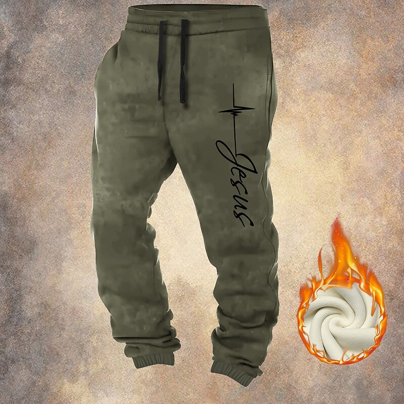 Men's Jesus Faith Fleece Sweatpants Drawstring Elastic Waist Vintage Casual Outdoor Home Dailywear Pocket Thermal Winter 3D Print Black Red Blue4