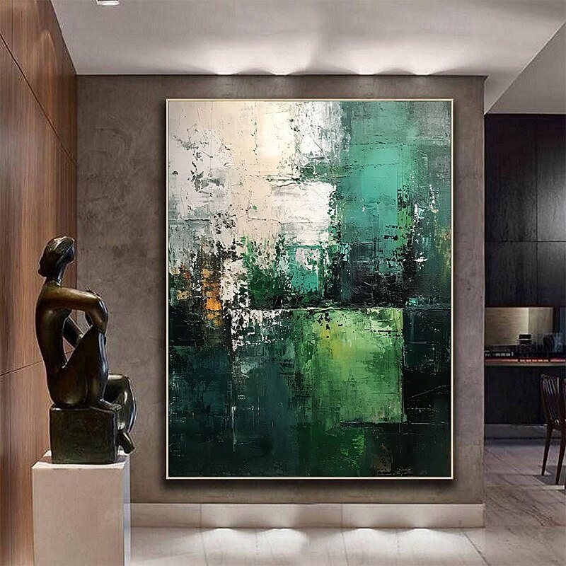 Handpaint Green Minimalism Painting Beige Wall Art Large White Abstract Gold Foil Oil Painting On Canvas Home Decor For Living Room No Frame