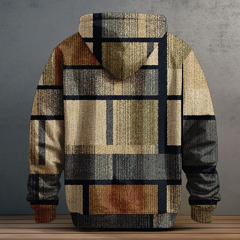 Christmas Men's Plaid Hoodie Hoodies Sweatshirt Fashion Daily Long Sleeve Hooded Holiday Travel Khaki Drawstring Zipper Pocket Fall Winter Designer2