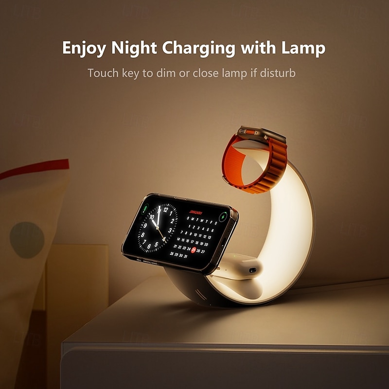 2024 Hottest Multi-function 4 In 1 Night Light Wireless Charger For iPhone Airpods iWatch Moon Shape Magnetic Wireless Charger4