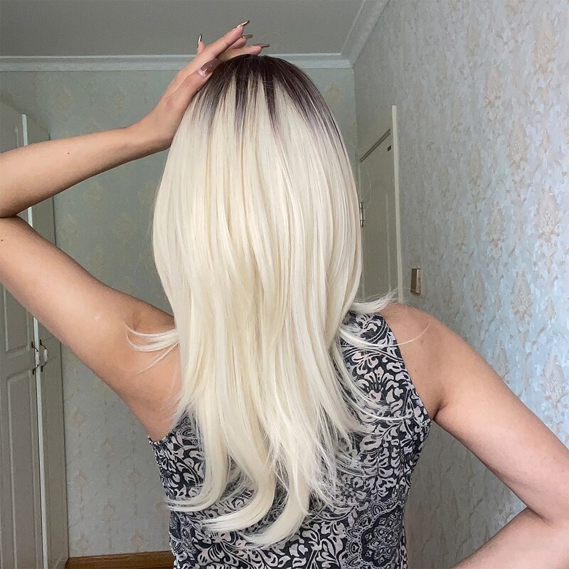 Synthetic Wig Uniforms Career Costumes Princess Straight kinky Straight Middle Part Layered Haircut Machine Made Wig 20 inch Light golden Synthetic Hair Women's Cosplay Party Fashion Blonde2