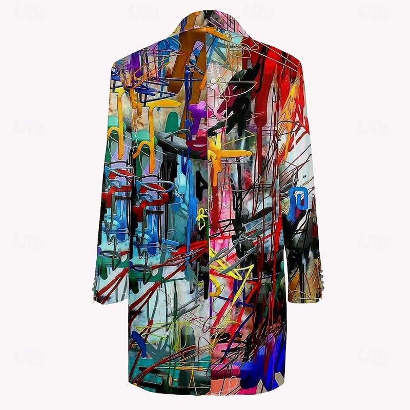 Men's Oil Painting Winter Coat Fleece Jacket Overcoat Thermal Comfortable Artistic Casual Party Daily Wear 3D Print Buttons Front Pocket Winter Turndown Long Sleeve Yellow Blue Purple2