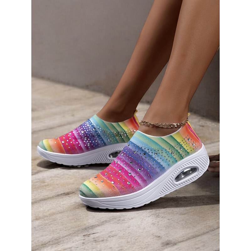 Women's Colorful Rhinestone Slip-On Sneakers – Lightweight Air Cushion Sole Shoes for Casual and Sporty Style2