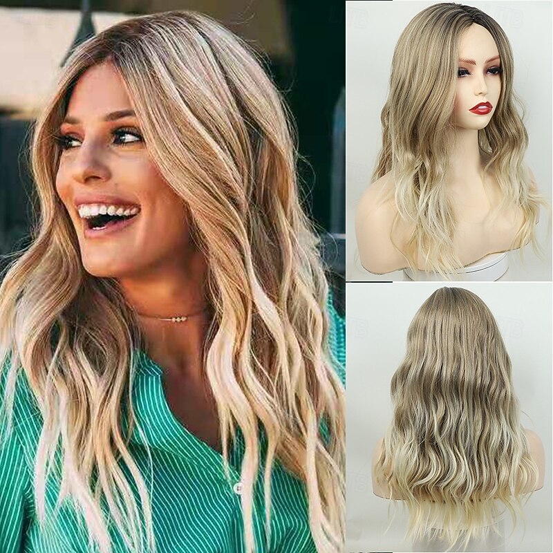 Synthetic Wig Wavy Asymmetrical Wig Long Blonde Synthetic Hair Women's Fashionable Design Soft Natural Blonde