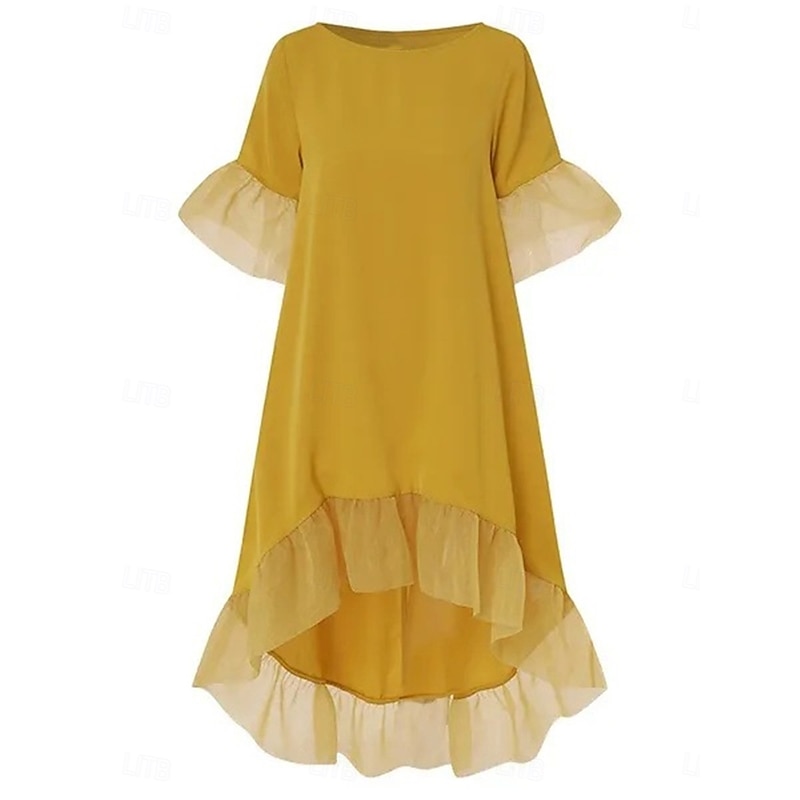 Women's Midi Dress Black Dress Casual Dress Cocktail Dress Formal Dress Casual Sports & Outdoor Street Regular Fit Plain 3/4 Length Sleeve Crew Neck Black White Yellow Blue Fall Winter 6