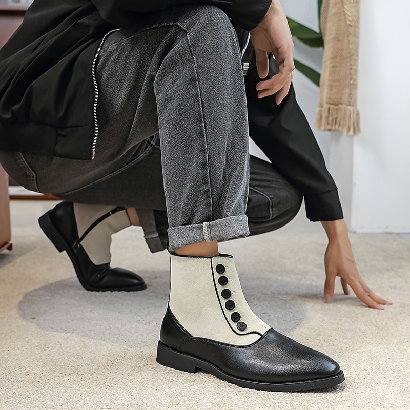 Men's Two-Tone Faux Leather Button Boots – Vintage Victorian Style Ankle Boots for Formal and Casual Occasions 19