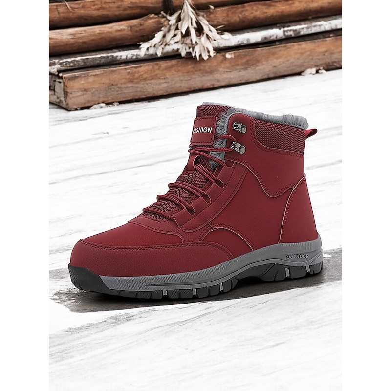 Women's Waterproof Winter Snow Boots - Red Lace-Up Ankle Boots with Faux Fur Lining, Non-Slip Sole, Perfect for Outdoor Activities and Cold Weather3