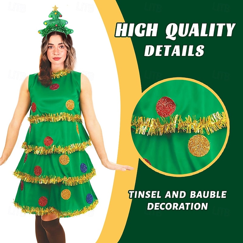 Christmas Trees Outfits Costume Women's Christmas Adults Christmas New Year Christmas Eve Christmas Party Dress Headpiece Socks4