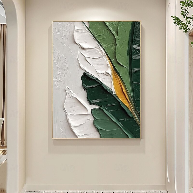Green Leaf Oil Painting Hand painted Colorful Feathers Oil Painting On Canvas Large Wall Art painting Abstract Colorful Painting Custom Painting Living room Home Wall Decor4