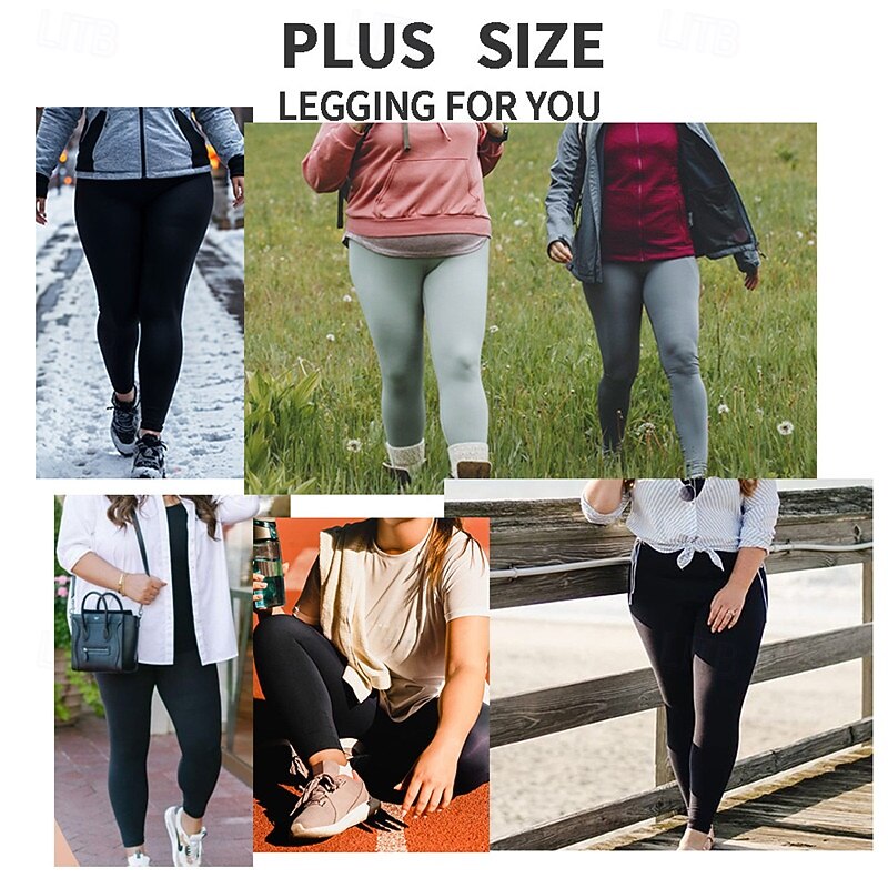 Women's Yoga Pants Fleece Lined Leggings Yoga Leggings with Phone Pocket High Waist Pilates Gym Workout Workout Tights Solid Color Dark Grey Black Burgundy Spandex Fleece Fall Winter Plus Size Sports4