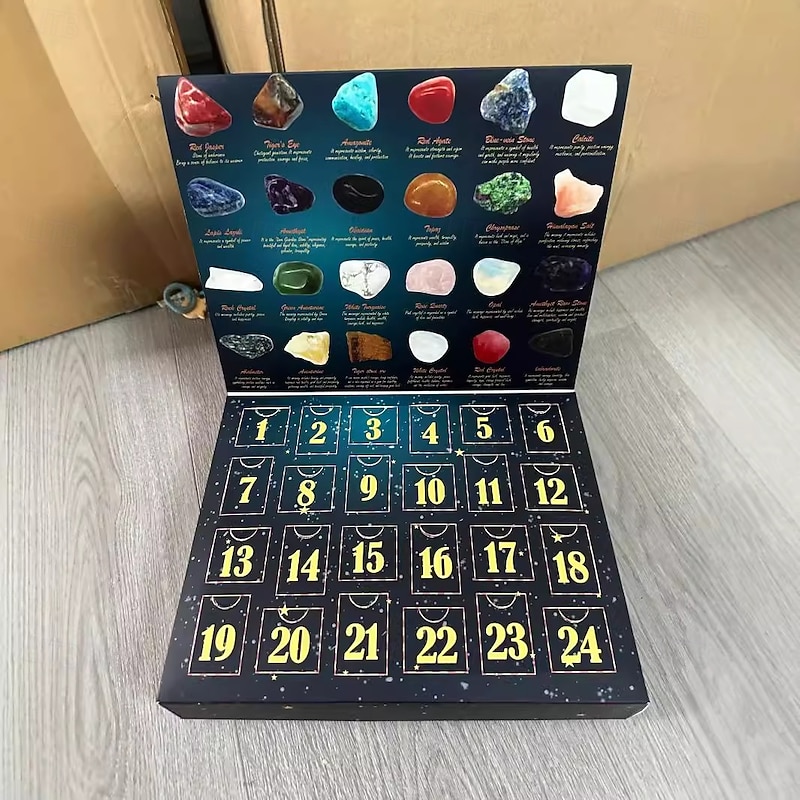 Christmas Gemstone Advent Calendar, 24 Natural Crystal Gemstones Stone Countdown Calendar Crystals and Healing Stones Natural Gemstones Collection Rocks4