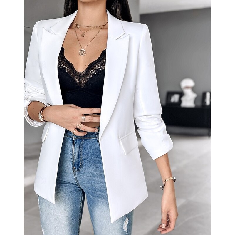 Women's Blazer Formal Solid Color Casual / Daily Fashion Regular Fit Outerwear Long Sleeve Winter Black S3