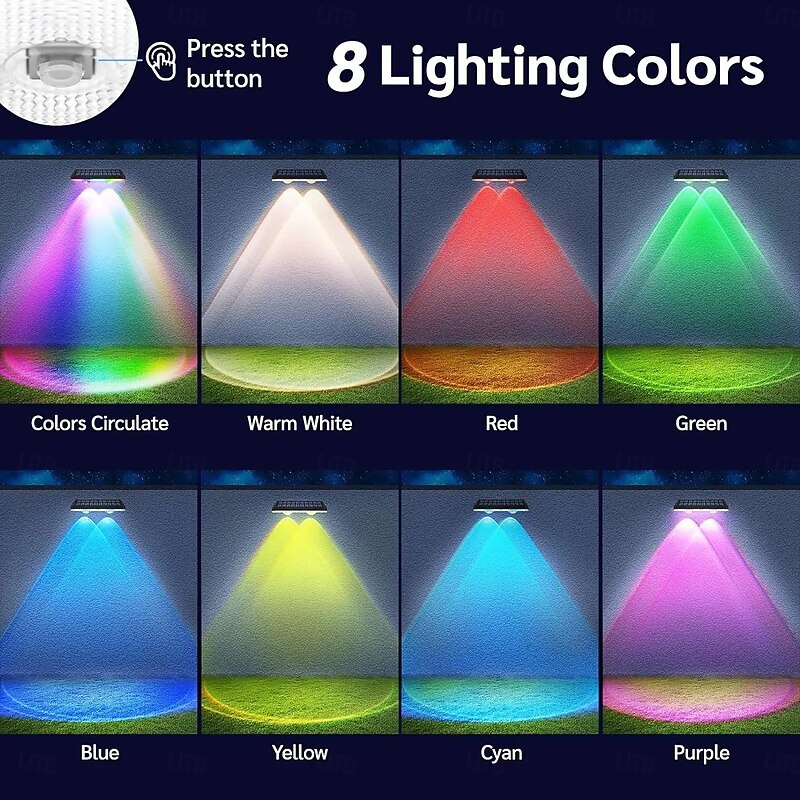 2/4pcs Solar Fence Light RGB Color Changing Outdoor Solar Wall Lamp Garden Yard Decor Step Lamp IP65 Waterproof Pathway Wall Stair Lamp Balcony Porch Lighting Decoration3