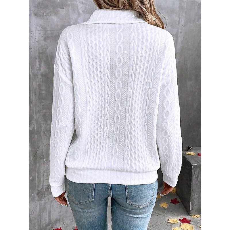 Women's Shirt Blouse Solid Color Basic Casual Long Sleeve Shirt Collar Regular Tops Daily Zipper White Fall Winter3