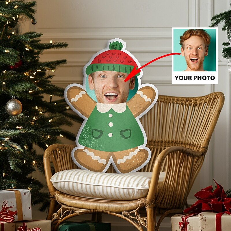 Irregular Christmas Cushions & Pillows Personalized Gift Photo Gingerbread Custom Gift Ideas in Various Sizes with Insert