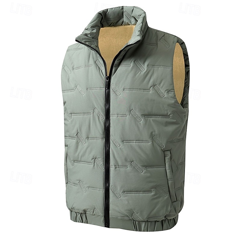 Men's Quilted Vest Daily Casual Fall & Winter Pocket Polyester Comfortable Solid Color Zipper Stand Collar Regular Fit Black Red Green Beige Vest4