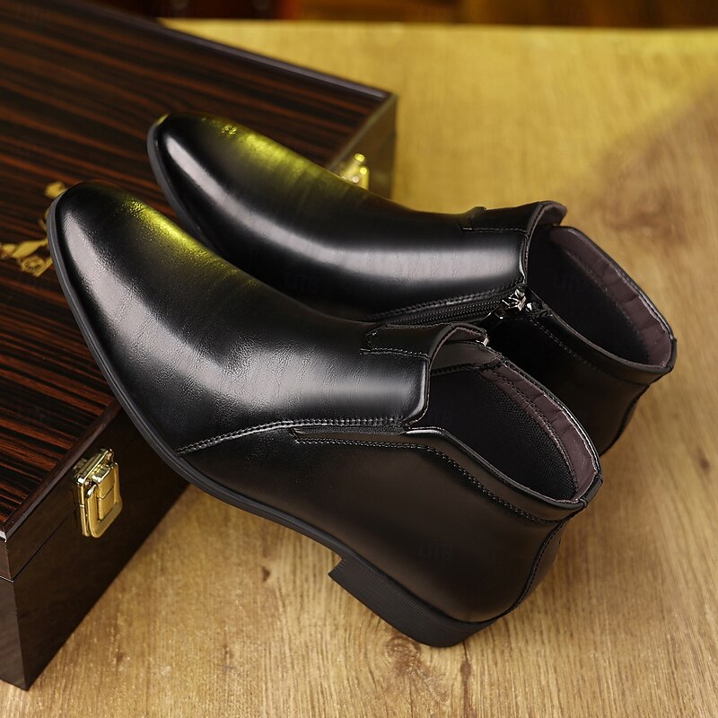Men's Faux Leather Ankle Boots with Side Zip - Sleek Formal Dress Boots for Office and Special Occasions 13