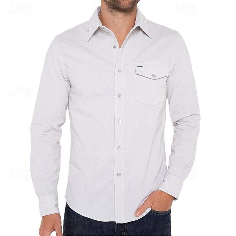 Men's Shirt Casual Shirt Flannel Shirt White Deep Blue Apricot Gray Long Sleeve Plain Lapel Vacation Hawaiian Button-Down Clothing Apparel Polyester Fashion Casual Comfortable4