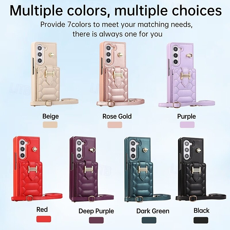 Phone Case For Z Fold 5 Z Fold 4 Z Fold 3 Back Cover with Lanyard with Wrist Strap Card Slot Retro TPU PU Leather
